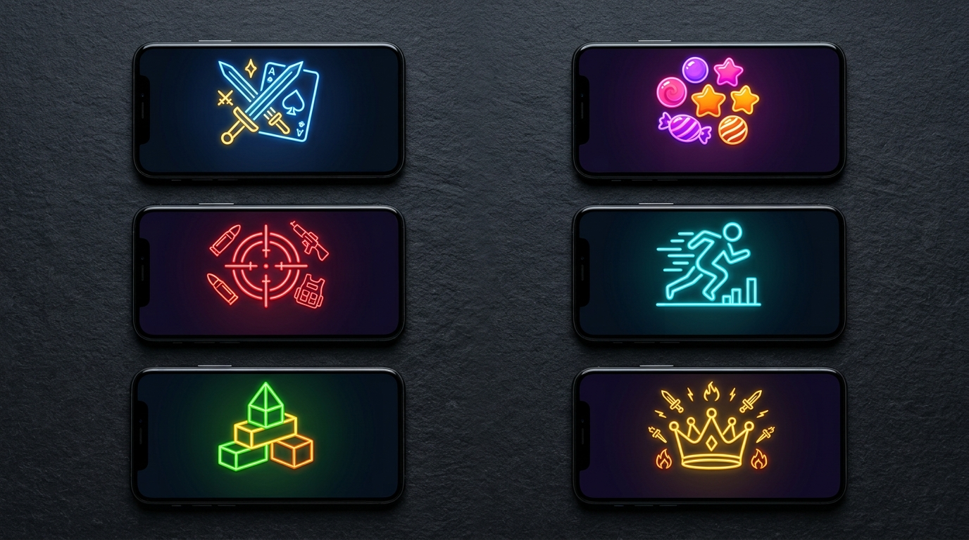Best free mobile games of 2026 – smartphones showing different game genre icons