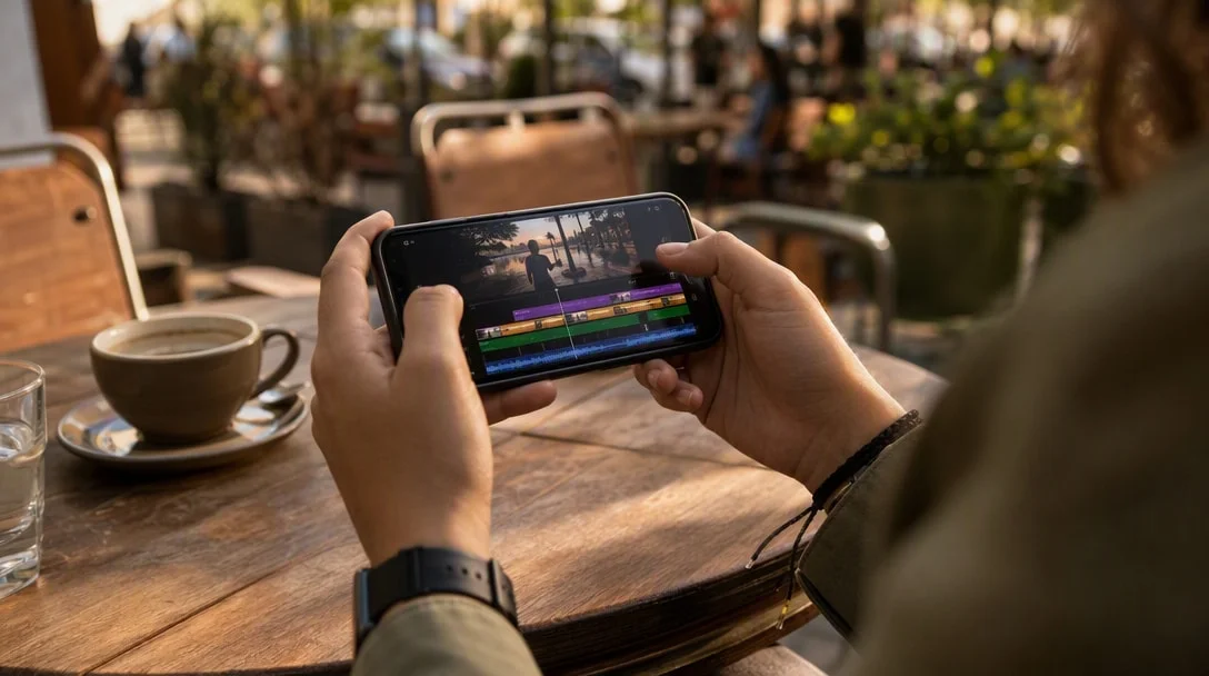 InShot review – editing a video with a colorful timeline