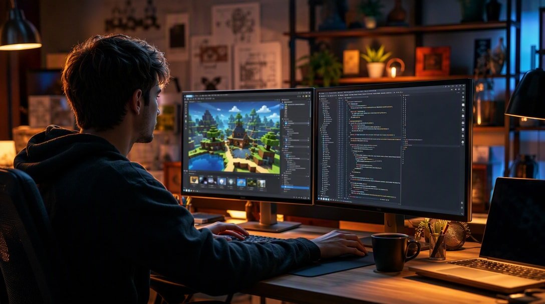 Roblox creator economy – a developer building a game in Roblox Studio