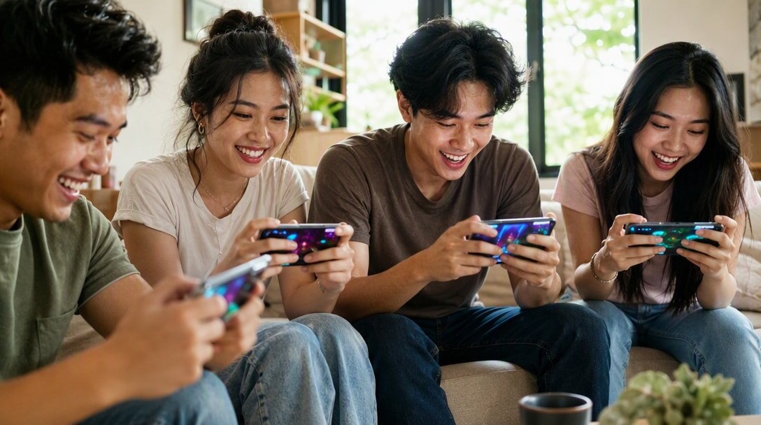 Roblox review – friends playing games together on their phones